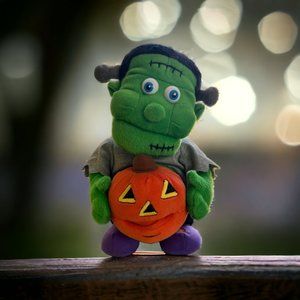 Vintage T.L. Toys Frankenstein with Pumpkin Halloween Plush Stuffed 10" READ